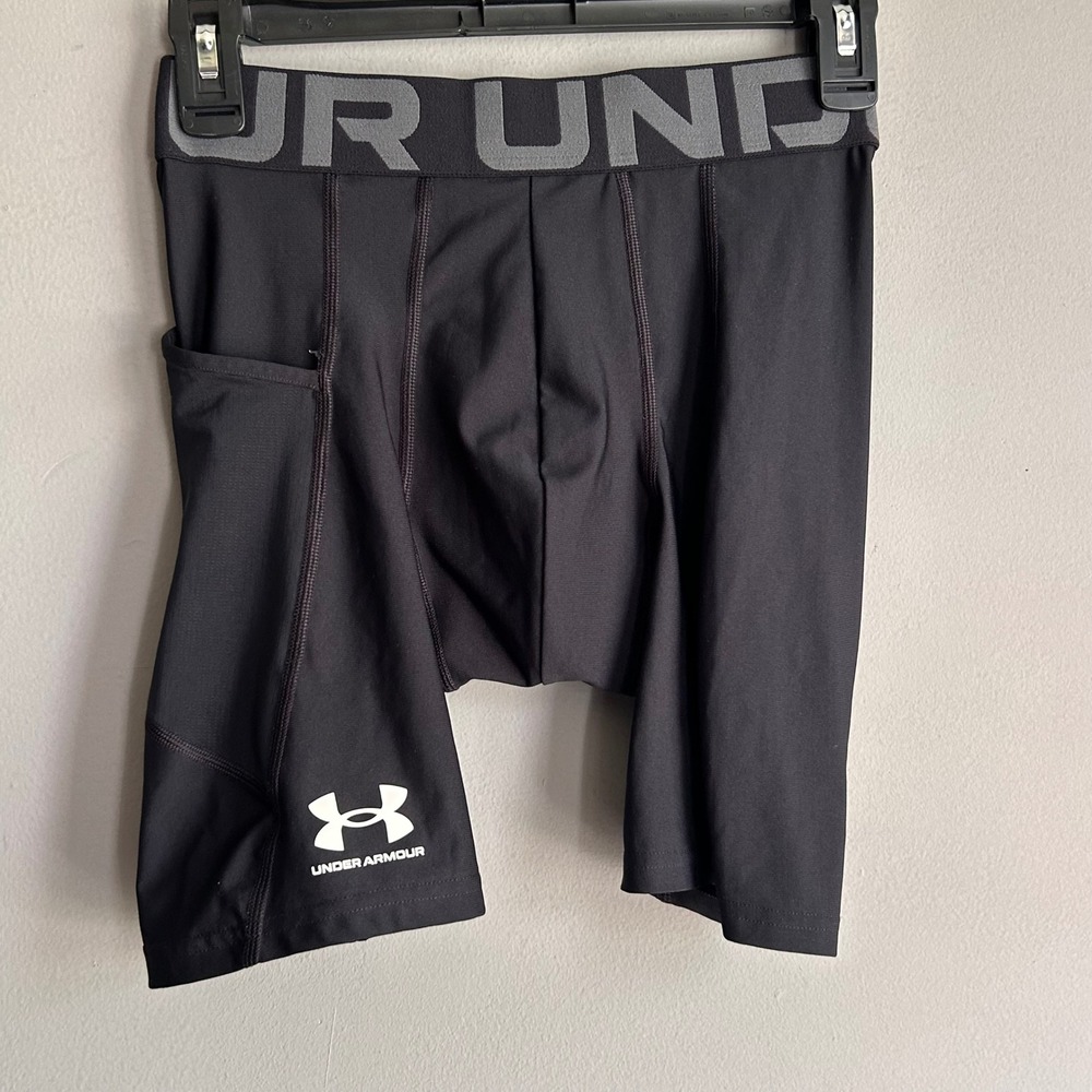 Under Armour Mens HeatGear Compression Shorts Black Side Pocket Small SM P CH